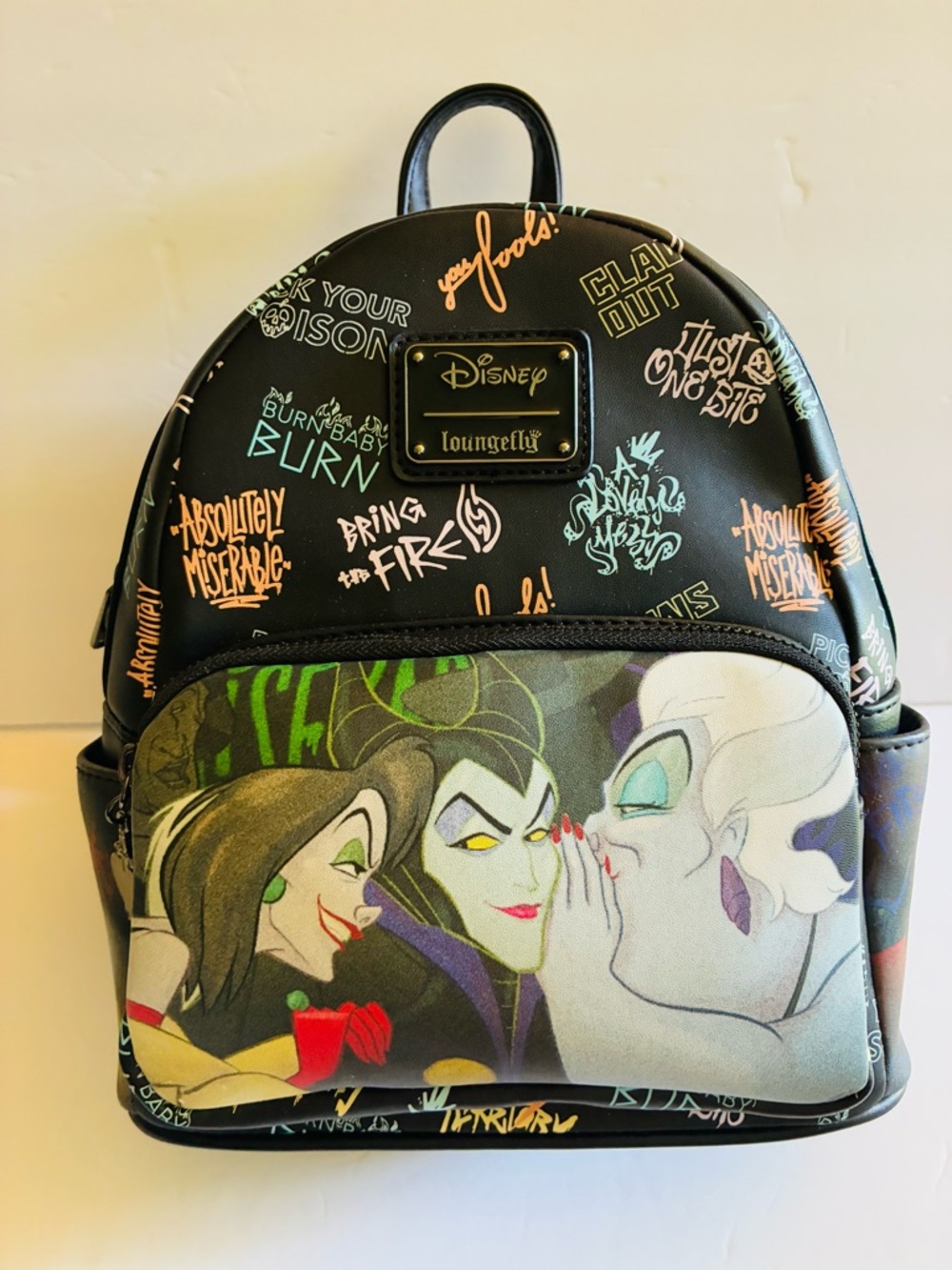 Disney Loungefly Villains Graphic Black Mini Backpack Hard Tag! EUC